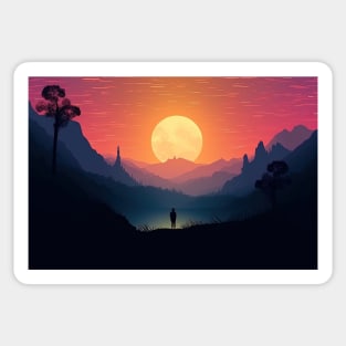 Sunset Adventure Mountain Landscape Sticker